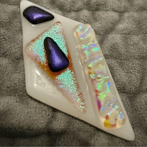 White Dichroic Art Glass Pieces – Iridescent Copper, Violet & Gold Accents - Picture 11 of 17